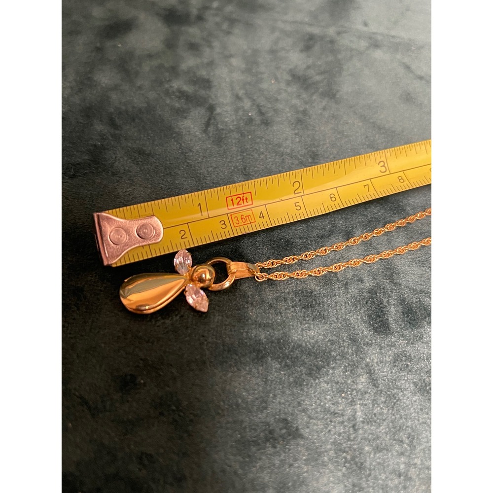 Gold Tone Angel Locket Necklace Pink Crystal Wings Cherub Pendant 18 Inch Chain - Picture 7 of 7
